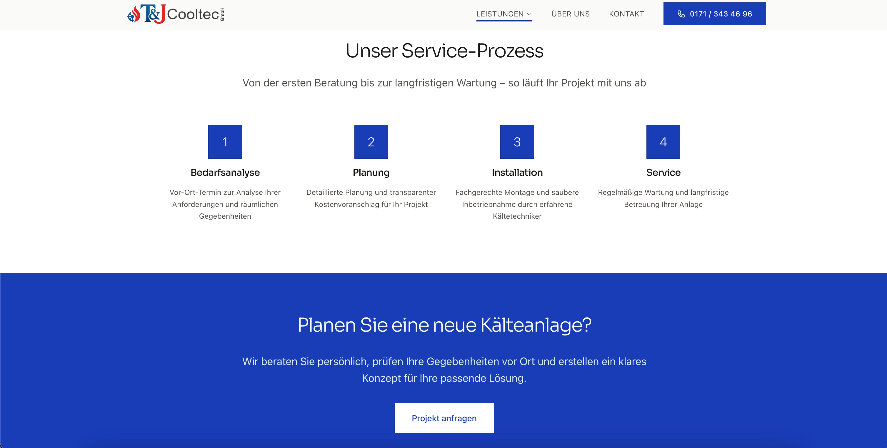 Vierte Desktop-Ansicht der Website für T&J Cooltec
